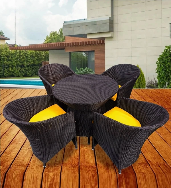 Zecado Choco Mocha 4 Seater Patio Coffee Table Set in Brown Corduroy Finish with Yellow Cushion - Brown, Yellow