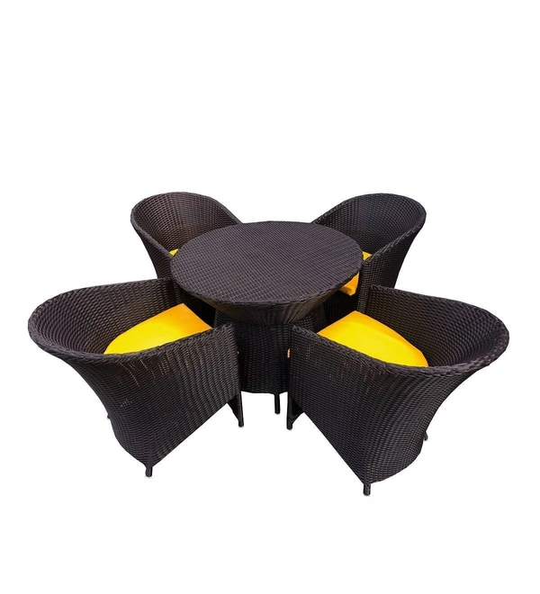 Zecado Choco Mocha 4 Seater Patio Coffee Table Set in Brown Corduroy Finish with Yellow Cushion - Brown, Yellow