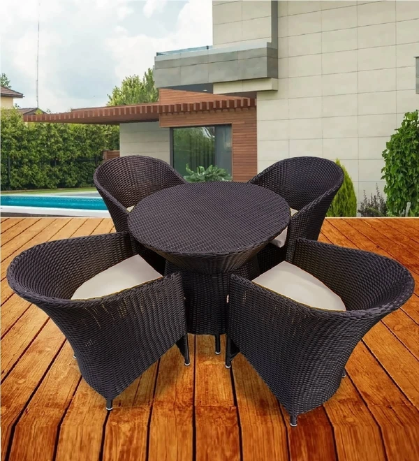 Zecado Choco Mocha 4 Seater Patio Coffee Table Set in Brown Corduroy Finish with Off-White Cushion - Brown, Off-White