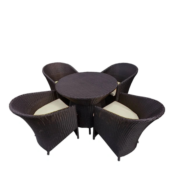 Zecado Choco Mocha 4 Seater Patio Coffee Table Set in Brown Corduroy Finish with Off-White Cushion - Brown, Off-White