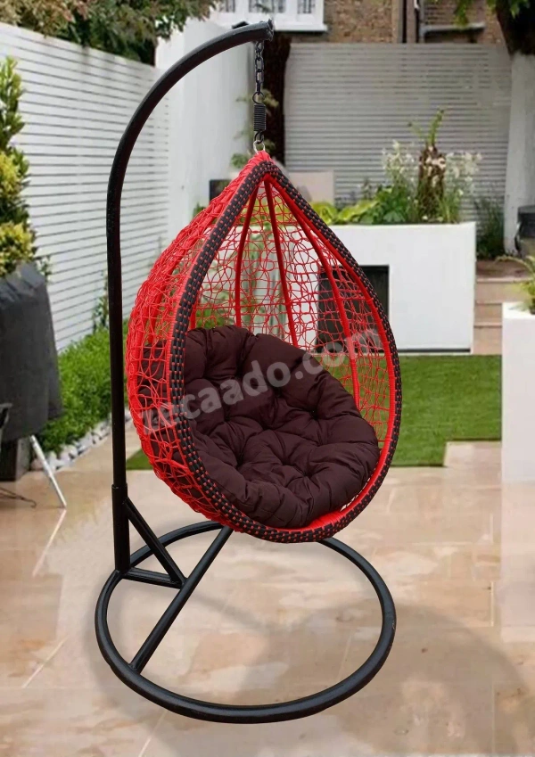 Zecado Daisy Garden swing chair in Red & Black with Brown Cushion - Red