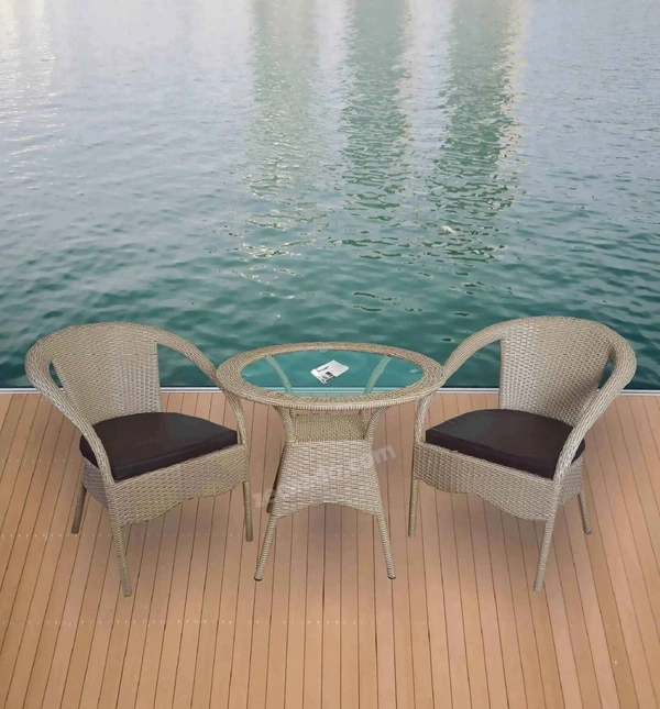 Zecado Diva 2 Seater Patio Set with Round Coffee Table in Honey & Black Corduroy Finish - Fawn & Black