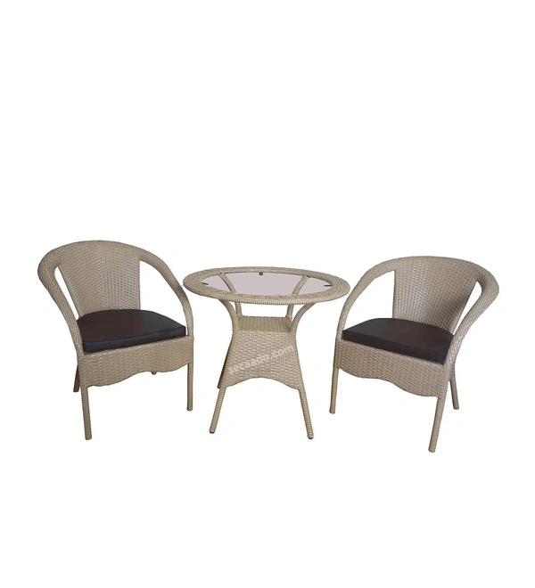 Zecado Diva 2 Seater Patio Set with Round Coffee Table in Honey & Black Corduroy Finish - Fawn & Black
