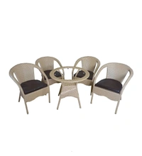 Zecado Diva 4 Seater Patio Set with Round Coffee Table in Honey & Black Corduroy Finish - Fawn & Black