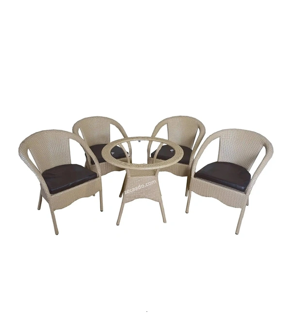 Zecado Diva 4 Seater Patio Set with Round Coffee Table in Honey & Black Corduroy Finish - Fawn & Black