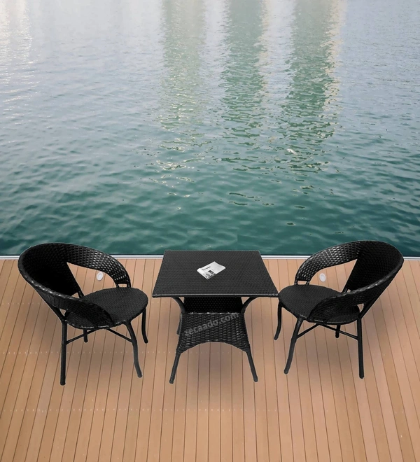 Zecado Ebony 2 seater Patio Coffee Table Set In Black Corduroy Finish - Black