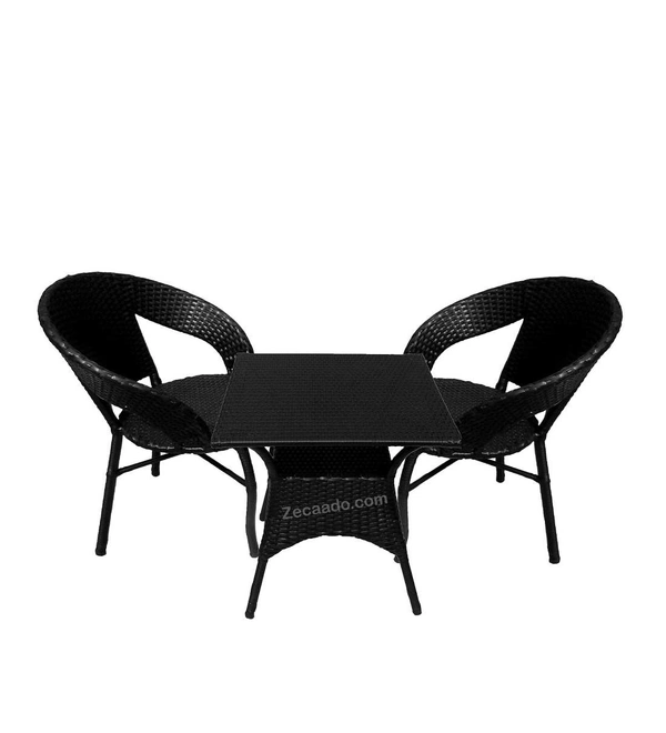 Zecado Ebony 2 seater Patio Coffee Table Set In Black Corduroy Finish - Black