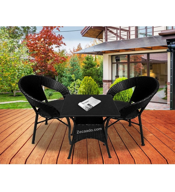 Zecado Ebony 2 seater Patio Coffee Table Set In Black Corduroy Finish - Black