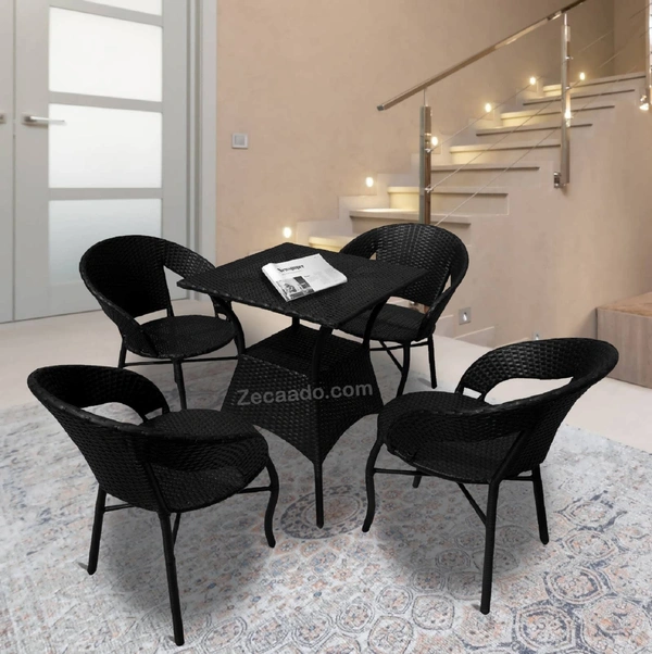 Zecado Ebony 4 seater Patio Coffee Table Set In Black Corduroy Finish - Black