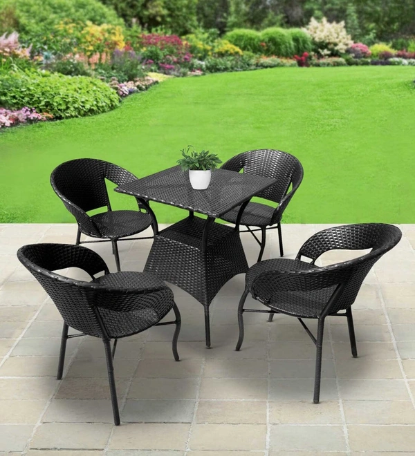 Zecado Ebony 4 seater Patio Coffee Table Set In Black Corduroy Finish - Black