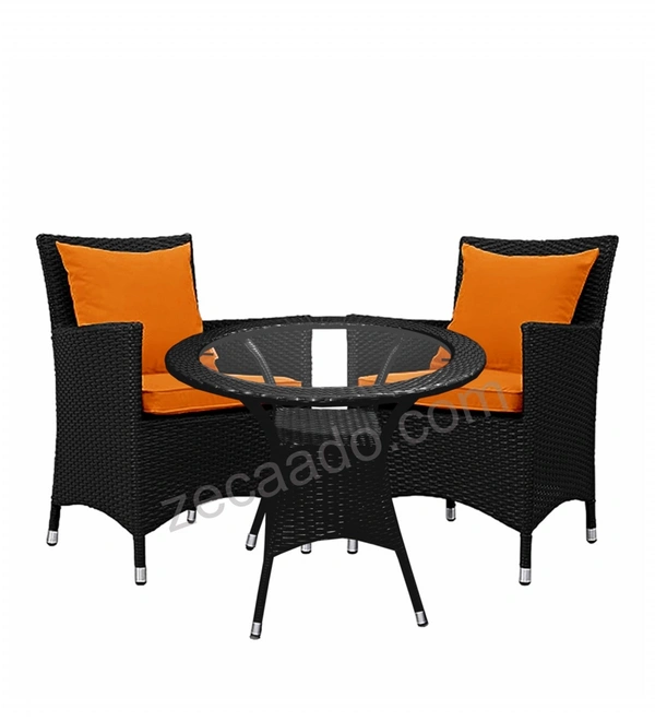 Zecado Elvis 2 Seater Wicker Lawn Chair Set in Black Corduroy Finish with Orange Cushions - Black, Orange