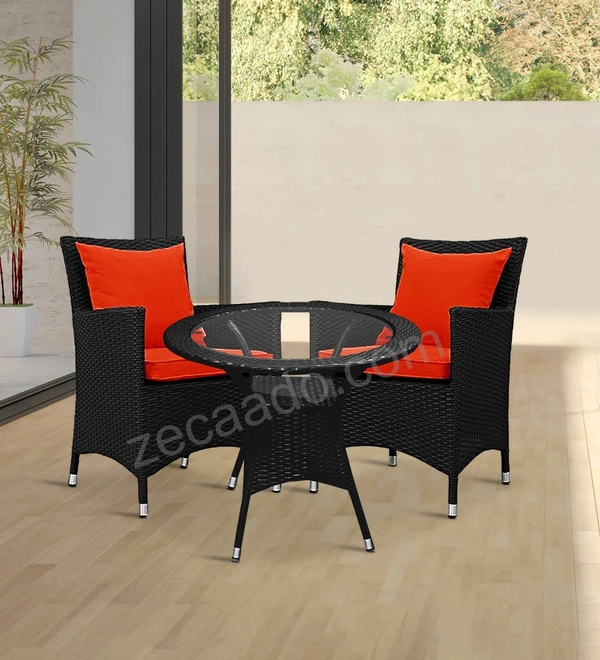 Zecado Elvis 2 Seater Wicker Lawn Chair Set in Black Corduroy Finish with Red Cushions - Black, Red