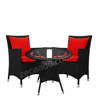 Zecado Elvis 2 Seater Wicker Lawn Chair Set in Black Corduroy Finish with Red Cushions - Black, Red