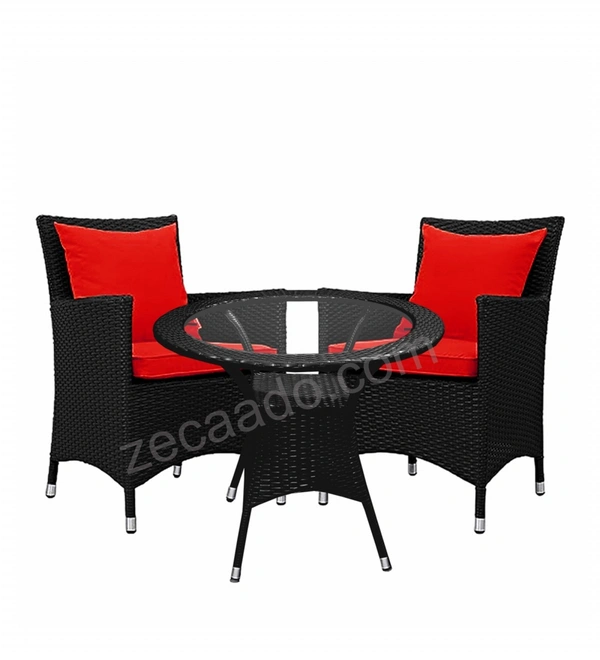 Zecado Elvis 2 Seater Wicker Lawn Chair Set in Black Corduroy Finish with Red Cushions - Black, Red