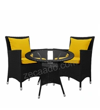 Zecado Elvis 2 Seater Wicker Lawn Chair Set in Black Corduroy Finish with Yellow Cushions - Black, Yellow