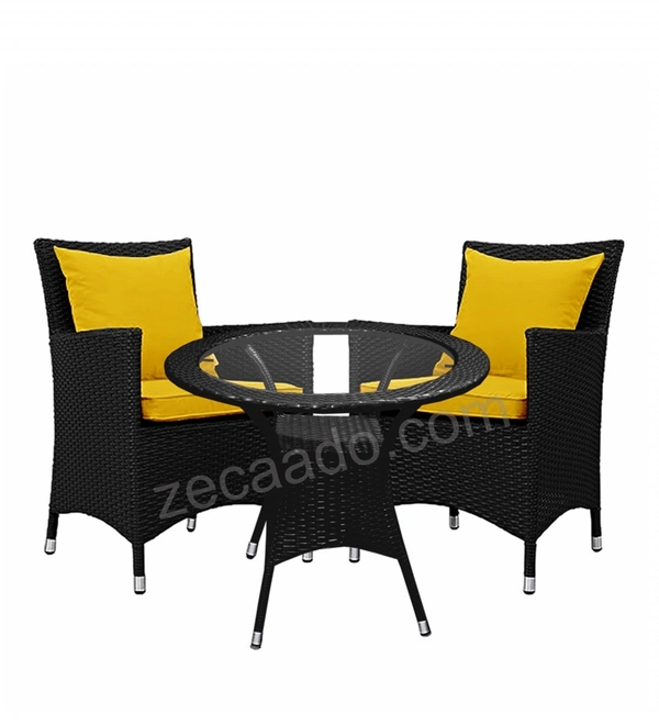 Zecado Elvis 2 Seater Wicker Lawn Chair Set in Black Corduroy Finish with Yellow Cushions - Black, Yellow
