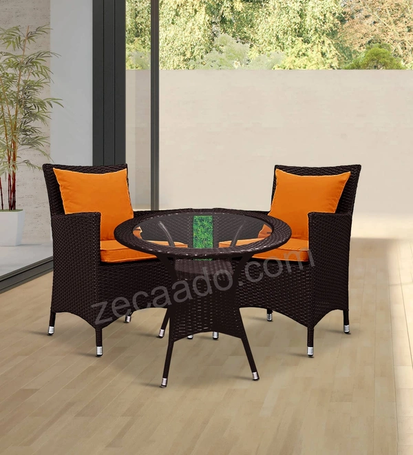 Zecado Elvis 2 Seater Wicker Lawn Chair Set in Brown Corduroy Finish with Orange Cushions - Brown, Orange