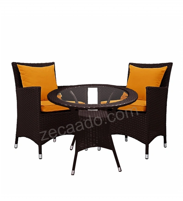 Zecado Elvis 2 Seater Wicker Lawn Chair Set in Brown Corduroy Finish with Orange Cushions - Brown, Orange