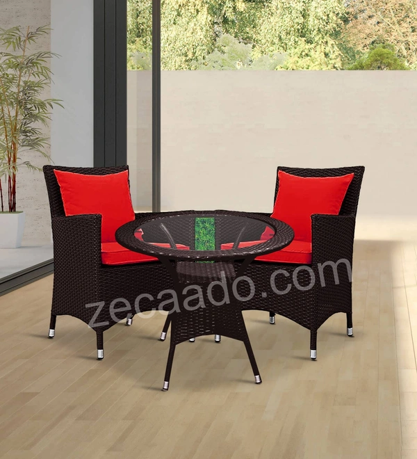 Zecado Elvis 2 Seater Wicker Lawn Chair Set in Brown Corduroy Finish with Red Cushions - Brown, Red