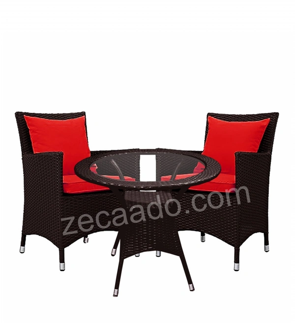 Zecado Elvis 2 Seater Wicker Lawn Chair Set in Brown Corduroy Finish with Red Cushions - Brown, Red
