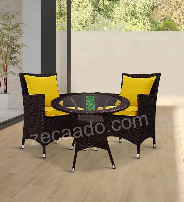 Zecado Elvis 2 Seater Wicker Lawn Chair Set in Brown Corduroy Finish with Yellow Cushions - Brown, Yellow