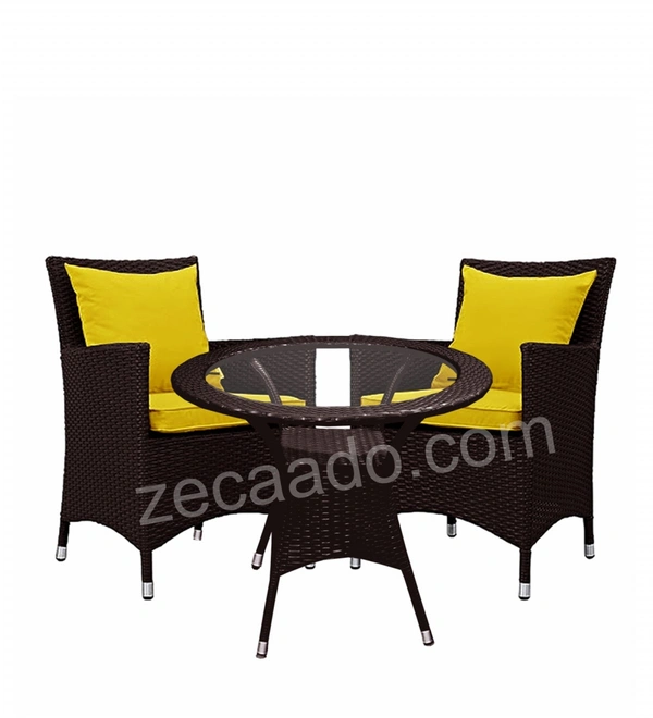 Zecado Elvis 2 Seater Wicker Lawn Chair Set in Brown Corduroy Finish with Yellow Cushions - Brown, Yellow