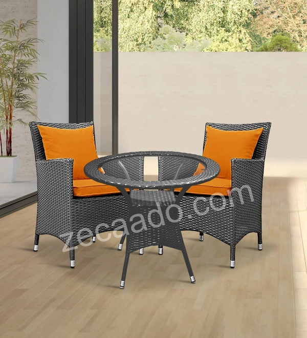 Zecado Elvis 2 Seater Wicker Lawn Chair Set in Grey Corduroy Finish with Orange Cushions - Grey, Orange