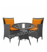 Zecado Elvis 2 Seater Wicker Lawn Chair Set in Grey Corduroy Finish with Orange Cushions - Grey, Orange