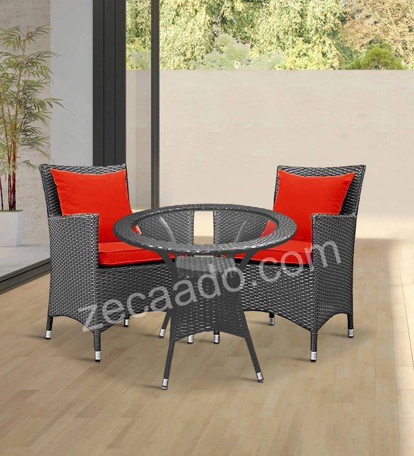 Zecado Elvis 2 Seater Wicker Lawn Chair Set in Grey Corduroy Finish with Red Cushions - Grey, Red