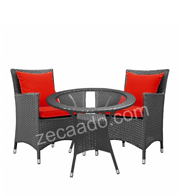 Zecado Elvis 2 Seater Wicker Lawn Chair Set in Grey Corduroy Finish with Red Cushions - Grey, Red