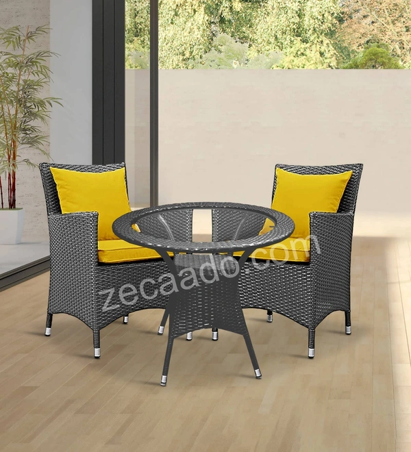 Zecado Elvis 2 Seater Wicker Lawn Chair Set in Grey Corduroy Finish with Yellow Cushions - Grey, Yellow