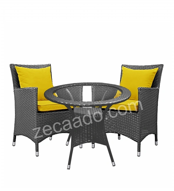 Zecado Elvis 2 Seater Wicker Lawn Chair Set in Grey Corduroy Finish with Yellow Cushions - Grey, Yellow
