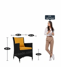 Zecado Elvis 4 Seater Wicker Lawn Chair Set in Black Corduroy Finish with Orange Cushions - Black, Orange