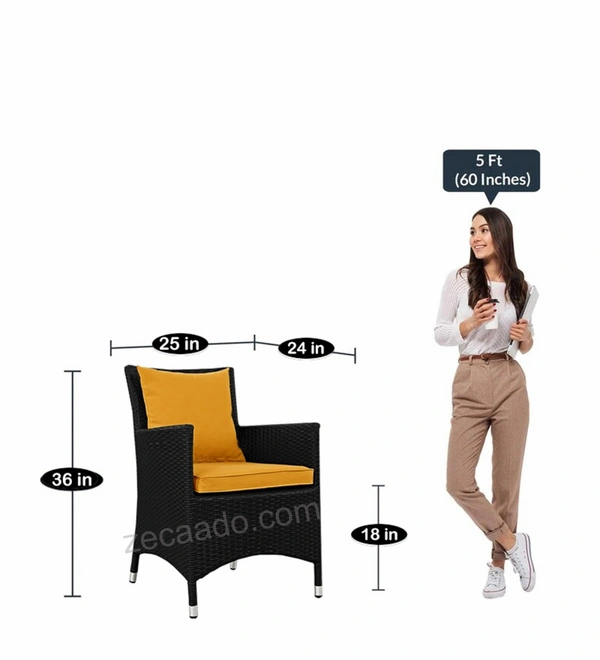 Zecado Elvis 4 Seater Wicker Lawn Chair Set in Black Corduroy Finish with Orange Cushions - Black, Orange