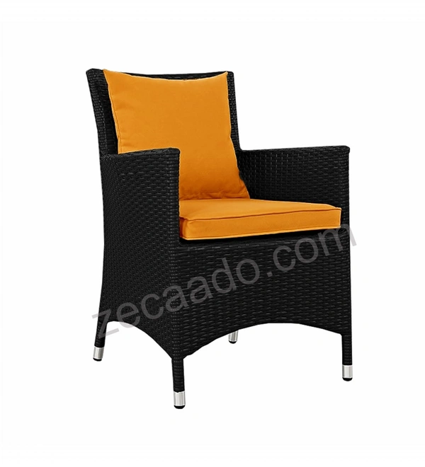Zecado Elvis 4 Seater Wicker Lawn Chair Set in Black Corduroy Finish with Orange Cushions - Black, Orange
