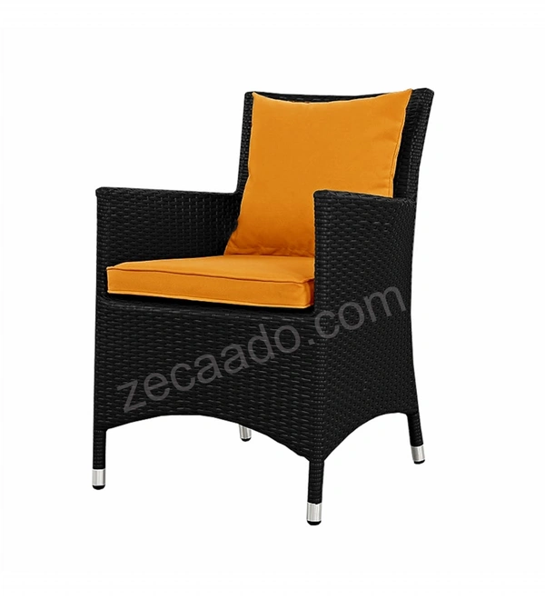 Zecado Elvis 4 Seater Wicker Lawn Chair Set in Black Corduroy Finish with Orange Cushions - Black, Orange