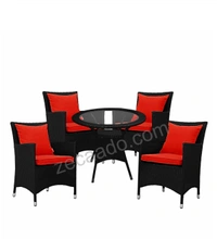 Zecado Elvis 4 Seater Wicker Lawn Chair Set in Black Corduroy Finish with Red Cushions - Black, Red