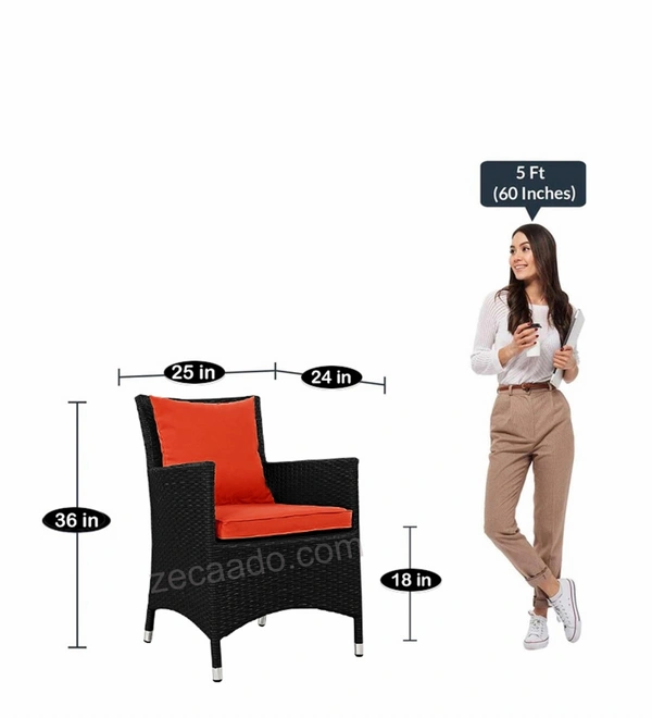 Zecado Elvis 4 Seater Wicker Lawn Chair Set in Black Corduroy Finish with Red Cushions - Black, Red