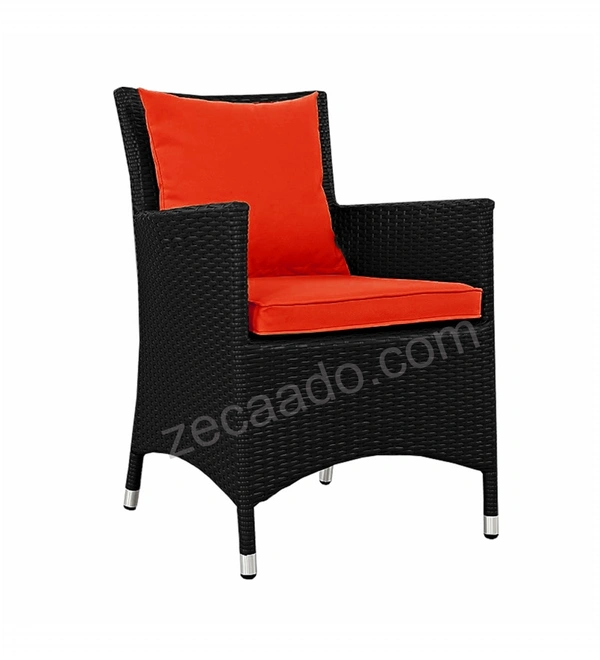 Zecado Elvis 4 Seater Wicker Lawn Chair Set in Black Corduroy Finish with Red Cushions - Black, Red