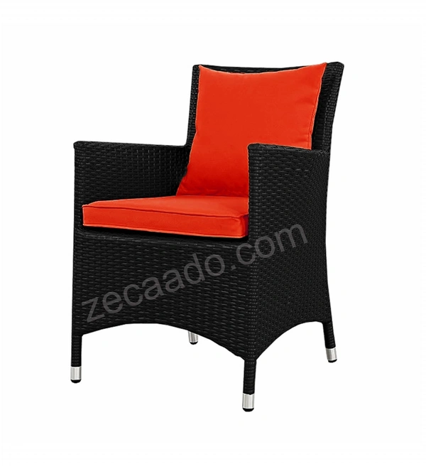 Zecado Elvis 4 Seater Wicker Lawn Chair Set in Black Corduroy Finish with Red Cushions - Black, Red
