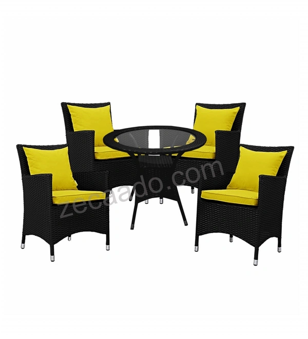 Zecado Elvis 4 Seater Wicker Lawn Chair Set in Black Corduroy Finish with Yellow Cushions - Black, Yellow