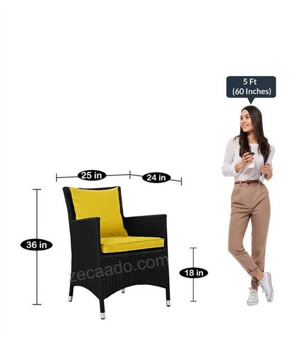 Zecado Elvis 4 Seater Wicker Lawn Chair Set in Black Corduroy Finish with Yellow Cushions - Black, Yellow