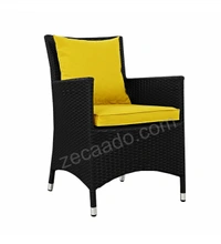 Zecado Elvis 4 Seater Wicker Lawn Chair Set in Black Corduroy Finish with Yellow Cushions - Black, Yellow