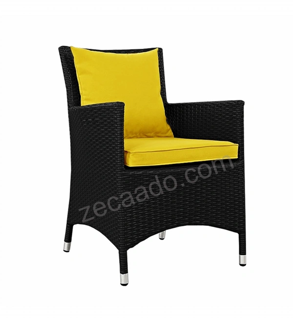 Zecado Elvis 4 Seater Wicker Lawn Chair Set in Black Corduroy Finish with Yellow Cushions - Black, Yellow