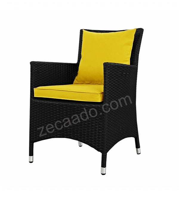 Zecado Elvis 4 Seater Wicker Lawn Chair Set in Black Corduroy Finish with Yellow Cushions - Black, Yellow