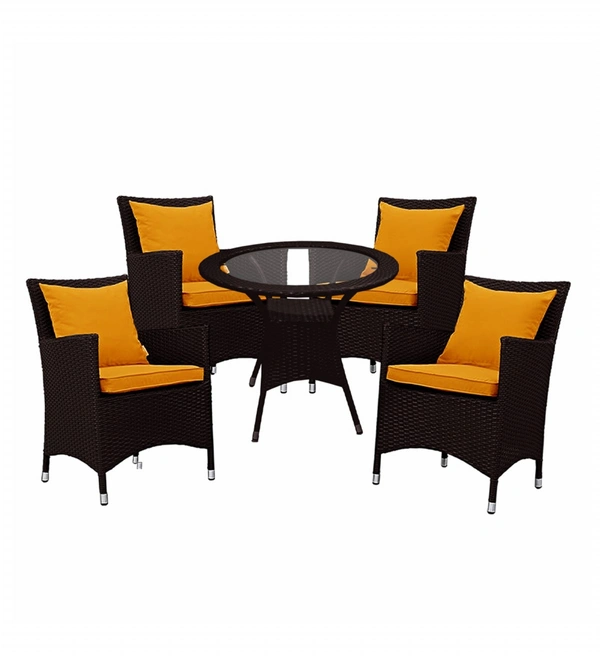 Zecado Elvis 4 Seater Wicker Lawn Chair Set in Brown Corduroy Finish with Orange Cushions - Brown, Orange