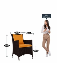 Zecado Elvis 4 Seater Wicker Lawn Chair Set in Brown Corduroy Finish with Orange Cushions - Brown, Orange