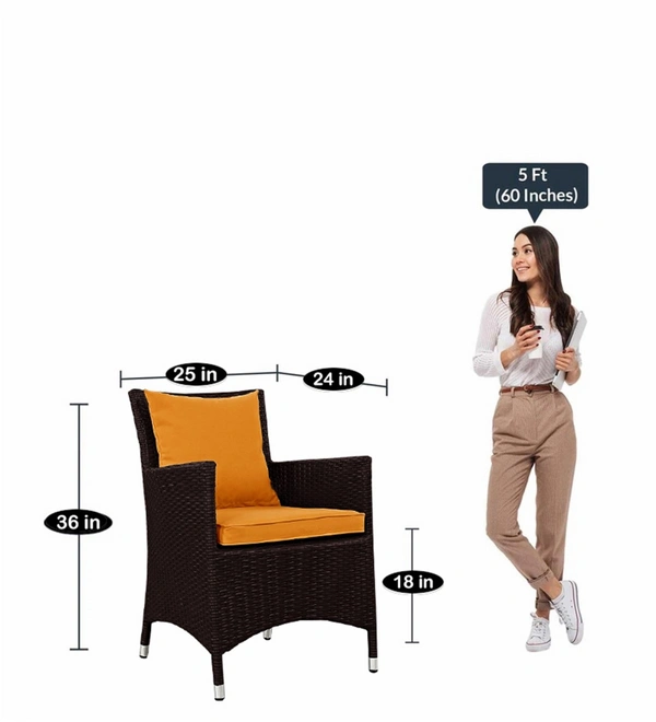Zecado Elvis 4 Seater Wicker Lawn Chair Set in Brown Corduroy Finish with Orange Cushions - Brown, Orange