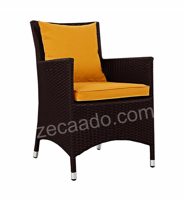 Zecado Elvis 4 Seater Wicker Lawn Chair Set in Brown Corduroy Finish with Orange Cushions - Brown, Orange