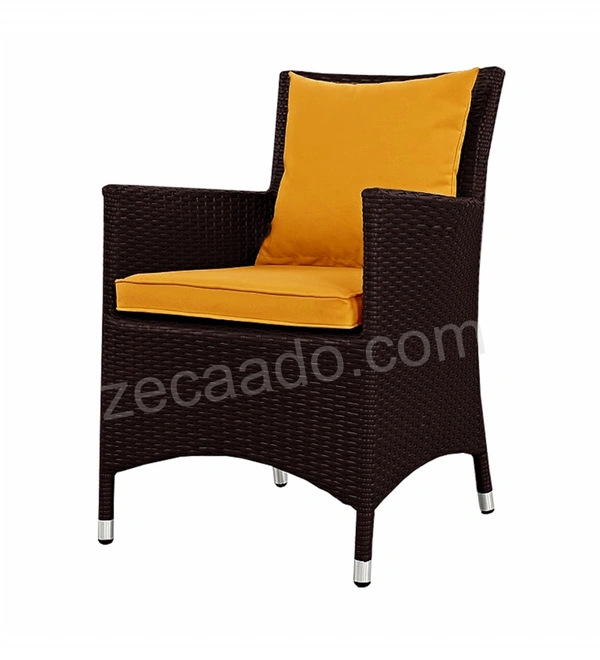 Zecado Elvis 4 Seater Wicker Lawn Chair Set in Brown Corduroy Finish with Orange Cushions - Brown, Orange
